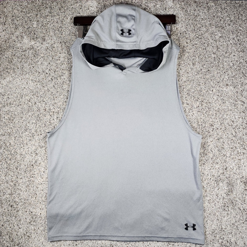 Under Armour Sleeveless Hoodie Mens XL Gray Velocity HeatGear Training Excellent